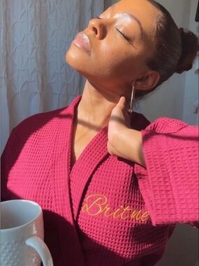 Personalized Waffle-Knit Robe in Deep Raspberry